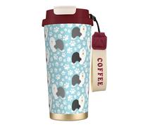 YXDVPALNE Arrière-plan d'un vieux chien de berger anglais avec des pattes dessinées à la main,Tasse à café isotherme en acier inoxydable 316 avec cordon, 500 ml, idéale pour les voyages en voiture
