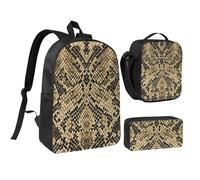 YXDVPALNE Art de la peau de serpent animal,Ensemble de 3 sacs à dos, sac à lunch et trousse pour étudiant