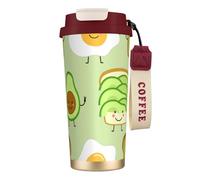YXDVPALNE Avocat mignon, pain grillé et œuf frit,Tasse à café isotherme en acier inoxydable 316 avec cordon, 500 ml, idéale pour les voyages en voiture