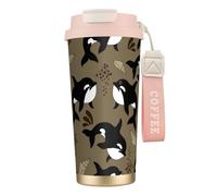 YXDVPALNE Baleine de la vie marine, gros poisson drôle, animal,Tasse à café isotherme en acier inoxydable 316 avec cordon, 500 ml, idéale pour les voyages en voiture