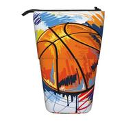 YXDVPALNE Basket-Ball coloré Croquis Plaisir imprimé,Trousse à Crayons télescopique, Porte-Crayons avec Pochette à Crayons zippée
