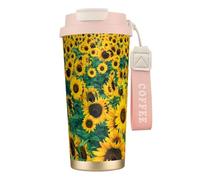 YXDVPALNE Beaucoup de beaux tournesols,Tasse à café isotherme en acier inoxydable 316 avec cordon, 500 ml, idéale pour les voyages en voiture