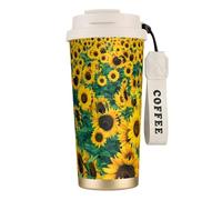 YXDVPALNE Beaucoup de beaux tournesols,Tasse à café isotherme en acier inoxydable 316 avec cordon, 500 ml, idéale pour les voyages en voiture