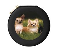 YXDVPALNE Bébés chiens chihuahua, Boîte à bijoux pour femme Boîte à bijoux ronde en cuir PVC Organisateur de voyage