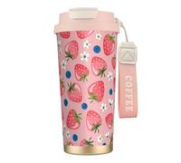 YXDVPALNE Belle fraise rose,Tasse à café isotherme en acier inoxydable 316 avec cordon, 500 ml, idéale pour les voyages en voiture