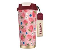 YXDVPALNE Belle fraise rose,Tasse à café isotherme en acier inoxydable 316 avec cordon, 500 ml, idéale pour les voyages en voiture