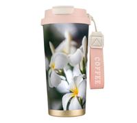 YXDVPALNE Belles fleurs de frangipanier blanc Wake Plumeria,Tasse à café isotherme en acier inoxydable 316 avec cordon, 500 ml, idéale pour les voyages en voiture