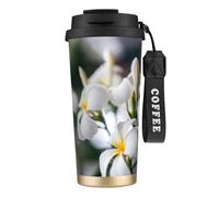 YXDVPALNE Belles fleurs de frangipanier blanc Wake Plumeria,Tasse à café isotherme en acier inoxydable 316 avec cordon, 500 ml, idéale pour les voyages en voiture