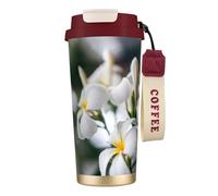 YXDVPALNE Belles fleurs de frangipanier blanc Wake Plumeria,Tasse à café isotherme en acier inoxydable 316 avec cordon, 500 ml, idéale pour les voyages en voiture
