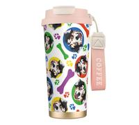 YXDVPALNE Berger australien coloré et joueur,Tasse à café isotherme en acier inoxydable 316 avec cordon, 500 ml, idéale pour les voyages en voiture