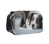 YXDVPALNE Berger Australien Hiver Neige Blanc Gris Chiens Trousse à Crayons Portable à Double Coque avec Fermeture éclair