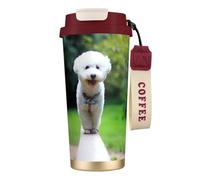 YXDVPALNE Bichon frisé Bokeh Animaux de compagnie Chiens Parc Chiens blancs,Tasse à café isotherme en acier inoxydable 316 avec cordon, 500 ml, idéale pour les voyages en voiture