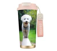 YXDVPALNE Bichon frisé Bokeh Animaux de compagnie Chiens Parc Chiens blancs,Tasse à café isotherme en acier inoxydable 316 avec cordon, 500 ml, idéale pour les voyages en voiture