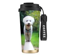 YXDVPALNE Bichon frisé Bokeh Animaux de compagnie Chiens Parc Chiens blancs,Tasse à café isotherme en acier inoxydable 316 avec cordon, 500 ml, idéale pour les voyages en voiture