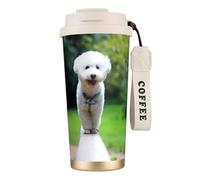 YXDVPALNE Bichon frisé Bokeh Animaux de compagnie Chiens Parc Chiens blancs,Tasse à café isotherme en acier inoxydable 316 avec cordon, 500 ml, idéale pour les voyages en voiture
