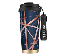 YXDVPALNE Bleu marine et cuivre Luxe,Tasse à café isotherme en acier inoxydable 316 avec cordon, 500 ml, idéale pour les voyages en voiture