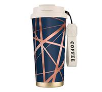 YXDVPALNE Bleu marine et cuivre Luxe,Tasse à café isotherme en acier inoxydable 316 avec cordon, 500 ml, idéale pour les voyages en voiture