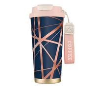 YXDVPALNE Bleu marine et cuivre Luxe,Tasse à café isotherme en acier inoxydable 316 avec cordon, 500 ml, idéale pour les voyages en voiture