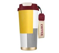 YXDVPALNE Bloc géométrique jaune gris blanc,Tasse à café isotherme en acier inoxydable 316 avec cordon, 500 ml, idéale pour les voyages en voiture