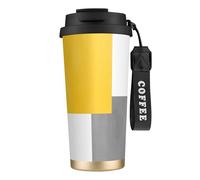 YXDVPALNE Bloc géométrique jaune gris blanc,Tasse à café isotherme en acier inoxydable 316 avec cordon, 500 ml, idéale pour les voyages en voiture