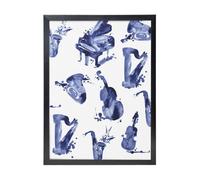 YXDVPALNE Blues Saxophone Piano Violoncelle Basse,Impressions d'art mural, cadre noir, peinture décorative à suspendre pour la maison, 30 x 40 cm