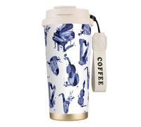 YXDVPALNE Blues Saxophone Piano Violoncelle Basse,Tasse à café isotherme en acier inoxydable 316 avec cordon, 500 ml, idéale pour les voyages en voiture