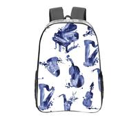 YXDVPALNE Blues Saxophone Piano Violoncelle Contrebasse,16 pouces Sac à dos décontracté Sac à dos transparent Sac d'école résistant à l'eau