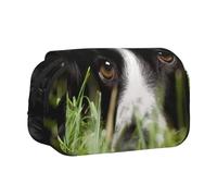 YXDVPALNE Border Collie Animaux de Compagnie Herbe Border Collie Noir Trousse à Crayons Portable à Double Coque avec Fermeture éclair