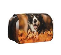 YXDVPALNE Border Collie Bokeh Automne Border Collie Noir Trousse à Crayons Portable à Double Coque avec Fermeture éclair