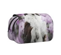 YXDVPALNE Border Collie Brun au Printemps avec des Fleurs Trousse à Crayons Portable à Double Coque avec Fermeture éclair