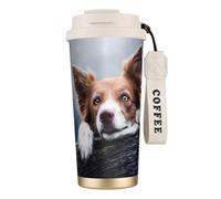 YXDVPALNE Border Collie brun Bokeh Dieu aux yeux jaunes,Tasse à café isotherme en acier inoxydable 316 avec cordon, 500 ml, idéale pour les voyages en voiture