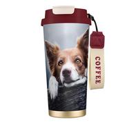YXDVPALNE Border Collie brun Bokeh Dieu aux yeux jaunes,Tasse à café isotherme en acier inoxydable 316 avec cordon, 500 ml, idéale pour les voyages en voiture