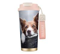 YXDVPALNE Border Collie brun Bokeh Dieu aux yeux jaunes,Tasse à café isotherme en acier inoxydable 316 avec cordon, 500 ml, idéale pour les voyages en voiture