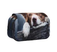 YXDVPALNE Border Collie Brun Bokeh Dieu aux Yeux Jaunes Trousse à Crayons Portable à Double Coque avec Fermeture éclair