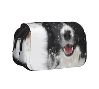 YXDVPALNE Border Collie Chien des neiges Trousse à Crayons Portable à Double Coque avec Fermeture éclair