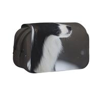 YXDVPALNE Border Collie Chien Spotted Snow Trousse à Crayons Portable à Double Coque avec Fermeture éclair