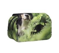 YXDVPALNE Border Collie Chiens Bokeh Animaux Noir Blanc Trousse à Crayons Portable à Double Coque avec Fermeture éclair