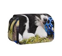 YXDVPALNE Border Collie Chiens Chiots Animaux de Compagnie Black Border Trousse à Crayons Portable à Double Coque avec Fermeture éclair