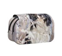 YXDVPALNE Border Collie Hiver Neige Blanc Noir Chiens Trousse à Crayons Portable à Double Coque avec Fermeture éclair