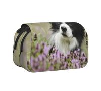 YXDVPALNE Border Collie Pelouse Animaux de Compagnie Border Collie Noirs Trousse à Crayons Portable à Double Coque avec Fermeture éclair