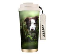YXDVPALNE Border Collie Stone Sweet Brown Chiens Animaux de compagnie,Tasse à café isotherme en acier inoxydable 316 avec cordon, 500 ml, idéale pour les voyages en voiture