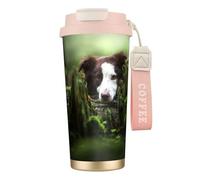 YXDVPALNE Border Collie Stone Sweet Brown Chiens Animaux de compagnie,Tasse à café isotherme en acier inoxydable 316 avec cordon, 500 ml, idéale pour les voyages en voiture