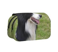 YXDVPALNE Border Collie Trousse à Crayons Portable à Double Coque avec Fermeture éclair