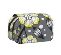 YXDVPALNE Bordure enneigée de Fleurs étoilées Grises et Jaunes Trousse à Crayons Portable à Double Coque avec Fermeture éclair