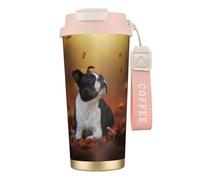 YXDVPALNE Boston Terrier Automne Bokeh Chiens Chiens,Tasse à café isotherme en acier inoxydable 316 avec cordon, 500 ml, idéale pour les voyages en voiture