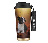 YXDVPALNE Boston Terrier Automne Bokeh Chiens Chiens,Tasse à café isotherme en acier inoxydable 316 avec cordon, 500 ml, idéale pour les voyages en voiture