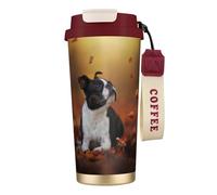 YXDVPALNE Boston Terrier Automne Bokeh Chiens Chiens,Tasse à café isotherme en acier inoxydable 316 avec cordon, 500 ml, idéale pour les voyages en voiture
