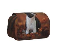 YXDVPALNE Boston Terrier Automne Bokeh Chiens Chiens Trousse à Crayons Portable à Double Coque avec Fermeture éclair