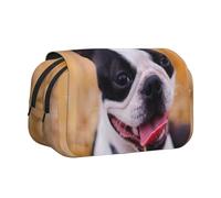 YXDVPALNE Boston Terrier Bokeh Chiens Animaux de Compagnie Boston Terrier Trousse à Crayons Portable à Double Coque avec Fermeture éclair