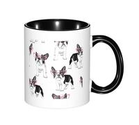 YXDVPALNE Bouledogue français de dessin animé Frenchie noir avec lunettes roses et chien blanc, Tasse en céramique Tasse à thé Tasse à café Tasse en céramique 330 ml
